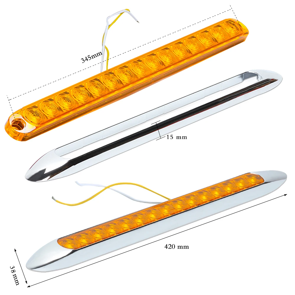 KEYECU 2 янтарный+ 2 красный 1" 15LED Грузовик Трейлер Стоп Хвост включить стоп-сигнал бар герметичный с хромированной рамкой 10-30 в