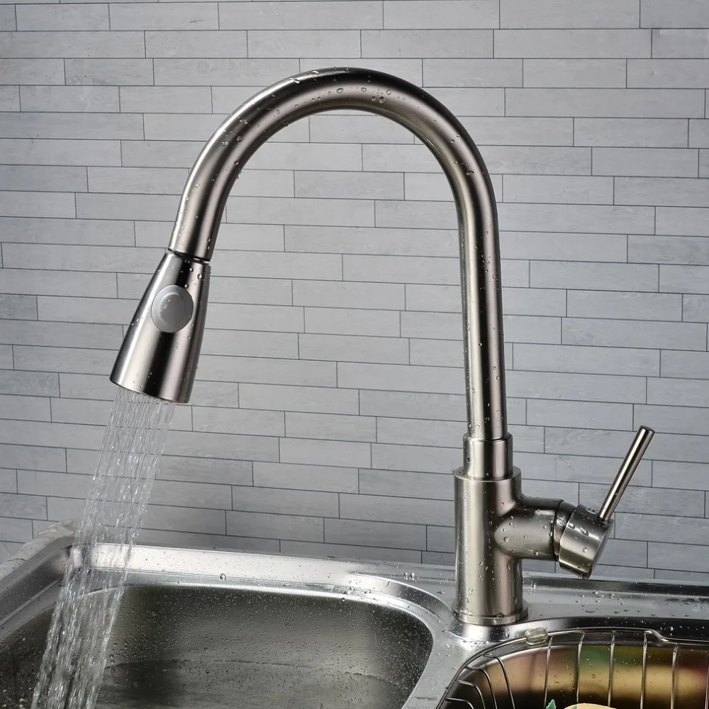 

Hot Cold Water Kitchen Faucet Copper Chrome Single Handle Basin Faucet 360 Degree Rotating Drawing-type Faucet