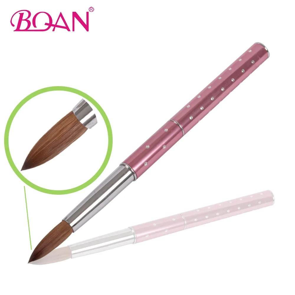 

BQAN 10 Pcs/Lot 8# Acrylic Nail Brushes Nail Art Drawing Pen Tool Metal Handle with Diamond Pure Kolinsky Sable Hair