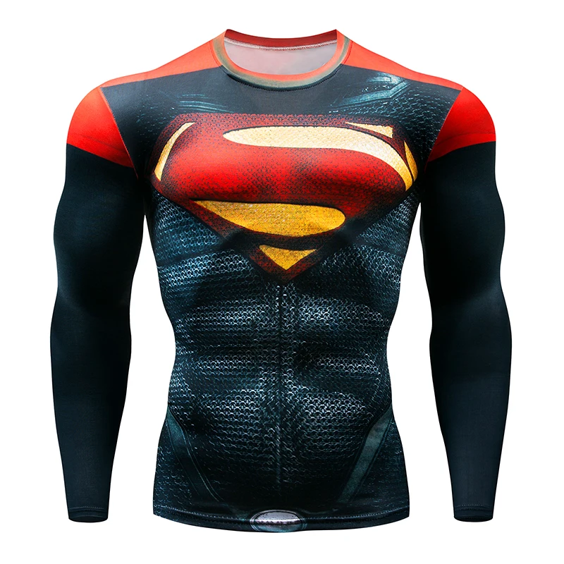 

2018 Autumn Winter Superhero Superman/Batman/Spiderman Men Long Sleeve T Shirt Compression Tights Tops T-shirt