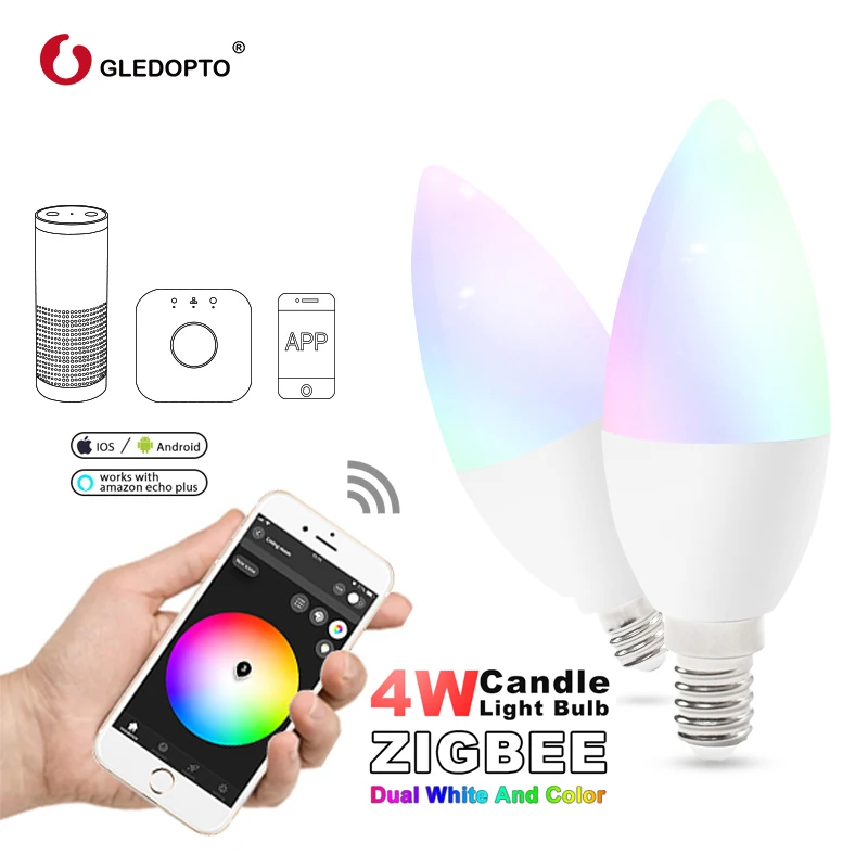 Светодиодная свеча GLEDOPTO zigbee zll 4 Вт rgb/rgbw/rgbww/cw smart APP control AC100 240V E12/E14 работает с amazon echo