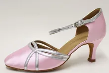 New Free Shipping Pink Satin Closed Toe Dance Shoe Ballroom Salsa Latin Tango Bachata Dancing Shoes ALL Size