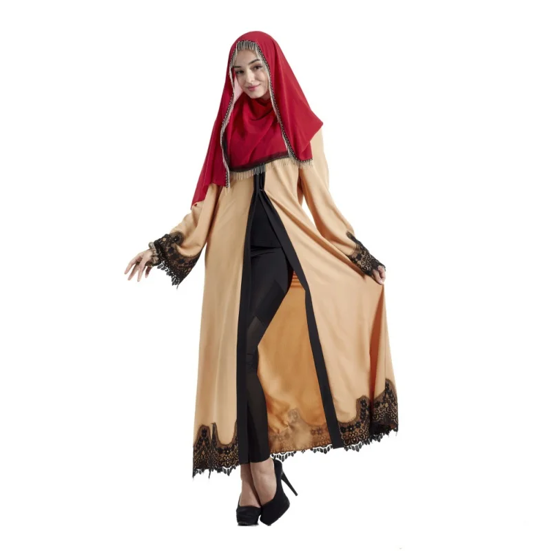 Мусульманские одежды 2018 Новый мусульманский Для женщин мода кружева лоскутное халат длинные дамы Костюмы Для женщин арабских дамы
