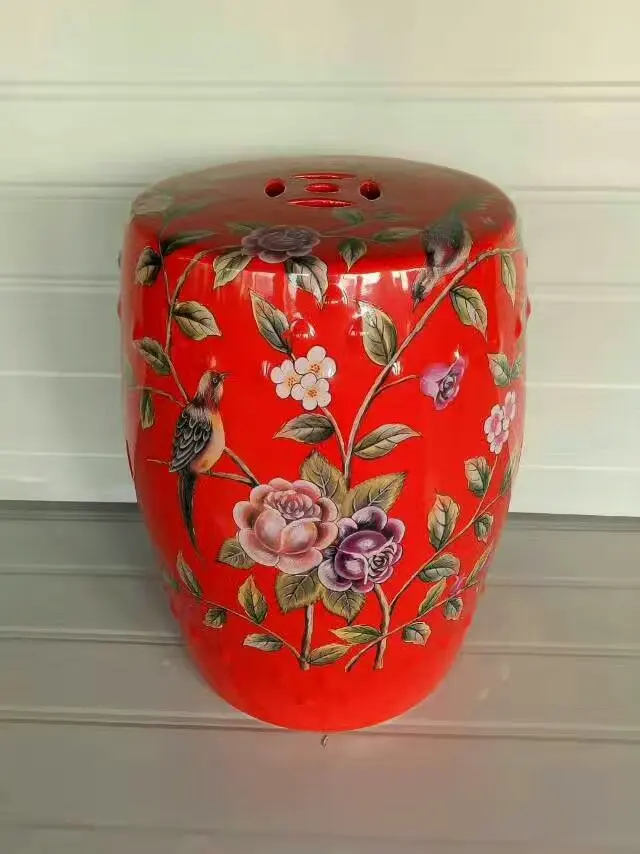 Bird Jindezhen dressing ceramic garden stool Chinese drum bathroom porcelain red | Мебель