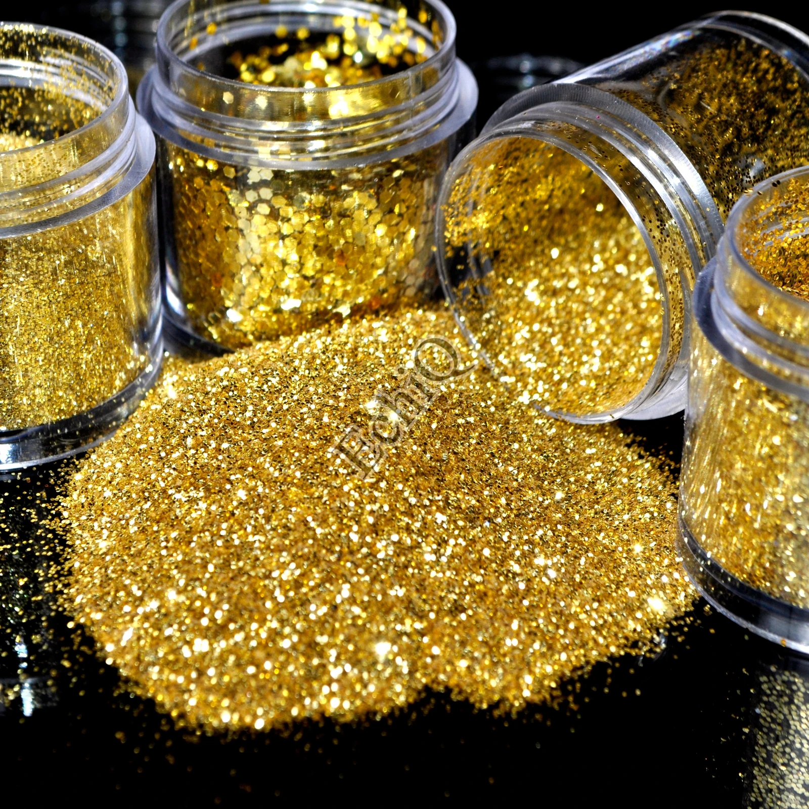 4 Sizes Pure Gold Nail Glitter Powder Shimmer Hexagon Nail Art DIY