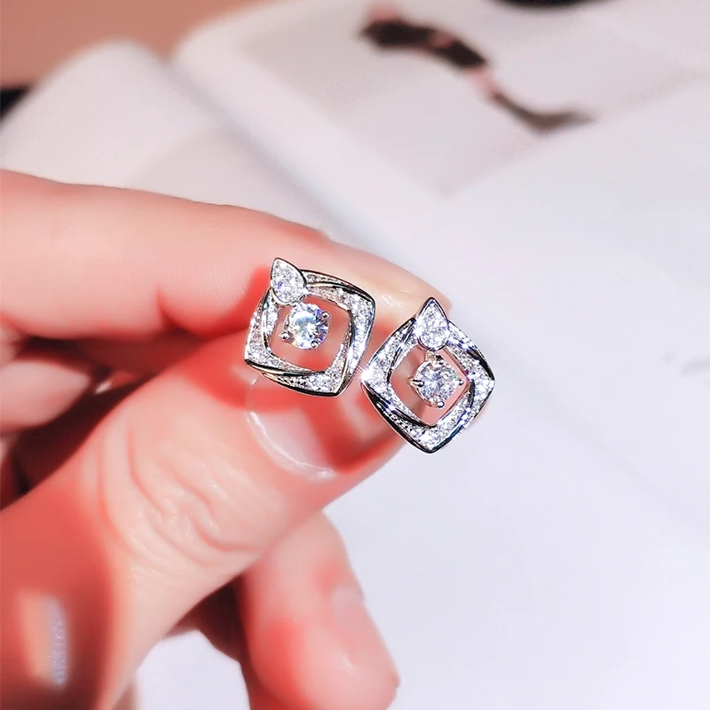

Minimalist Square AAA CZ Stud Earrings for Women Deluxe Boucles d'oreilles zirconia 925 Silver Earring brinco feminino