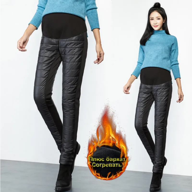 4XL Plus Size Pants Maternity Women Winter Stitching Warm Windproof Pants Plus velvet thicken Slim Belly Trousers pregnant pants 4XL Plus Size Pants Maternity Women Winter Stitching Warm Windproof Pants Plus velvet thicken Slim Belly Trousers pregnant pants