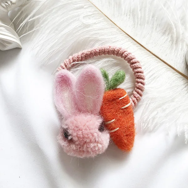Женские шерстяные шарики мультфильм кролик с морковкой ремешки для волос хвостик держатель резинки для девочек милые резинки повязки для волос аксессуары - Цвет: pink