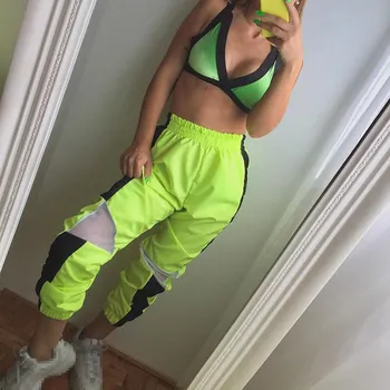 

Women 2019 New Loose Mesh Harem Trousers High Waist Dance Pants Plus Size Pants Solid Female Green Joggers Sweatpants