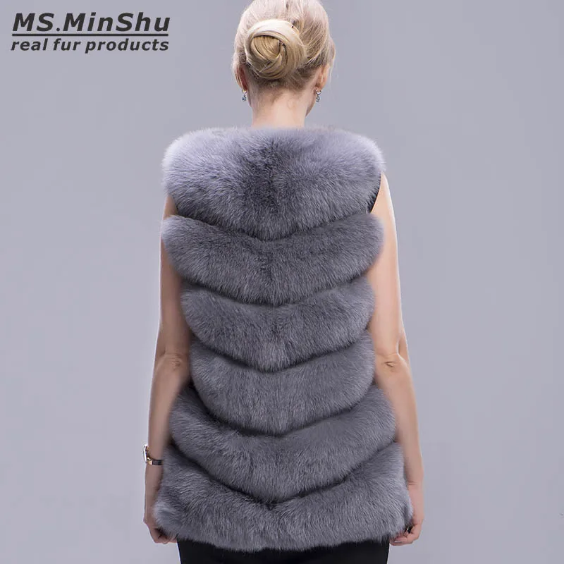 De D'hiver Ms Veste Minshu Renard Fourrure Gilet Outwear Femmes Manches Épaisseur Réel Sans Mode Véritable 5TxwYpOO