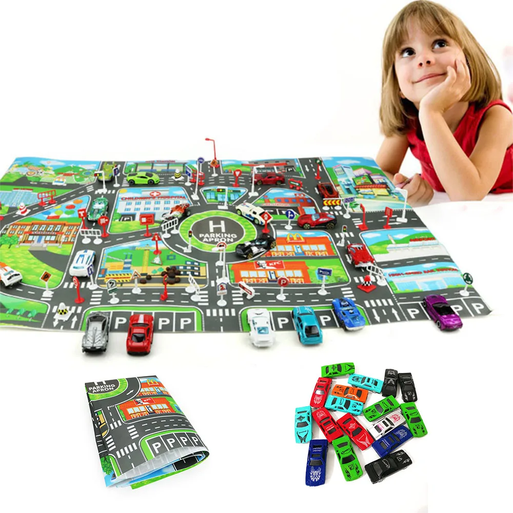 Kids Car&amp;Map Toys City PARKING LOT Roadmap Map 83*58CM DIY Car Model Alloy Toy Climbing Mats ...