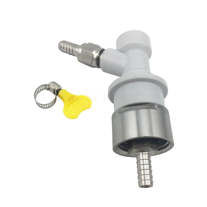 

Stainless Steel Carbonation Cap and Gas/Liquid Ball Lock Disconnect - With SS 1/4" Barb Swivel Nut and Hose Clamp
