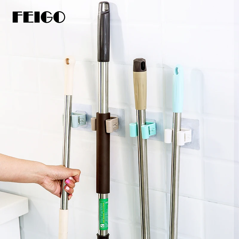 FEIGO الحمام ممسحة مكنسة كليب المطبخ تخزين الرف شحن اللكم جدار جبل قوي سلس جدار شنقا رف الاكسسوارات F292