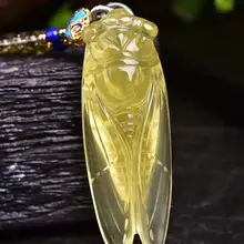 Натуральный Цитрин е желтый creastly Цикада ожерелье из каменных подвесок Лаки тонкие резные подвески для женщин мужчин цепи Pendan