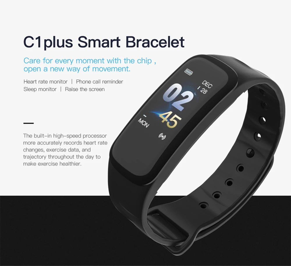 RUIJIE C1Plus Color Screen Fitness Bracelet Heart Rate Blood Pressure Oxygen Monitor Activity Tracker Waterproof Smart Band C1S