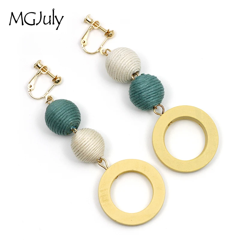 

Fashion Wood Round Earrings No Hole Ear Clips Colorful Ball Clip Earring Without Piercing Women Long Earring Jewelry Gift CE068