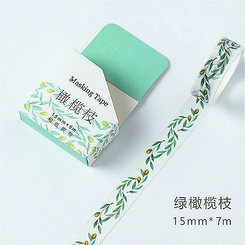 

1pcs Green Olive Branch Hand Account Album Decorative Water Color Washi Tape Office Adhesive Tape1.5CM*7M Stationery Stickers