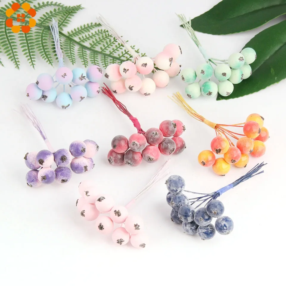 

20PCS(2bundle) DIY Artificial Fake Small Berries Cherry Stamen Smooth Foam Pomegranate For Home Christmas Wedding Decorations