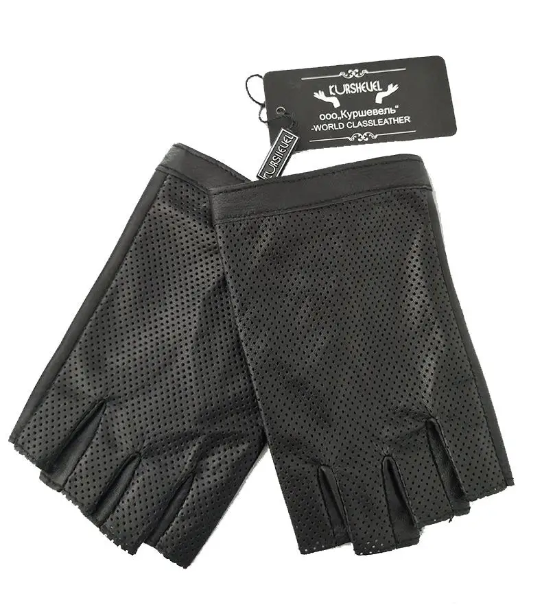KURSHEUEL Модные женские перчатки дышащие Нескользящие кожаные перчатки для вождения красные черные женские короткие перчатки без пальцев AGB581 - Цвет: Black