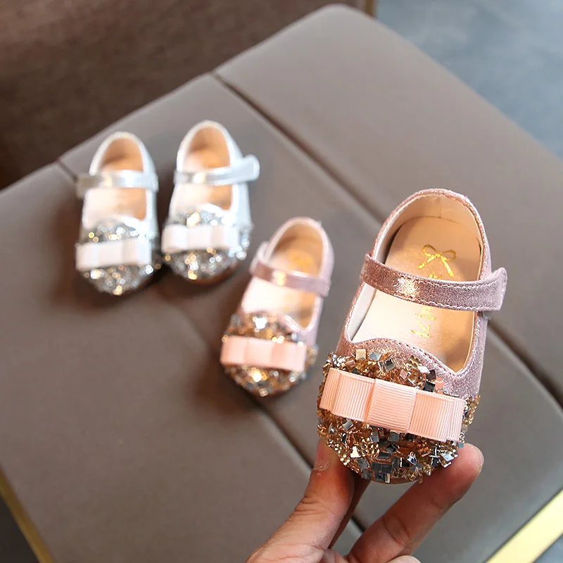 Baby Toddler Shoes Rhinestone Cute Soft Bottom Girls Leather Shoes