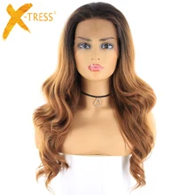 Ombre Brown Blonde Color Synthetic Hair Wigs Middle Free Part X-TRESS Long Body Wave Lace Front Trendy Wavy Wig For Black Women Ombre Brown Blonde Color Synthetic Hair Wigs Middle Free Part X-TRESS Long Body Wave Lace Front Trendy Wavy Wig For Black Women
