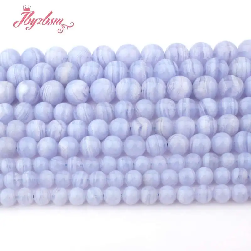 

6,8,10mm Smooth Round Blue Chalcedony Agates Loose Natural Stone Beads For DIY Necklace Bracelets Jewelry Making Strand 15"