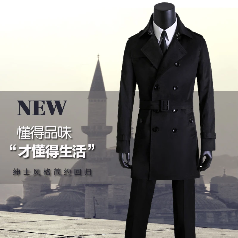 Весна Осень casaco masculino Большие размеры мужские длинное пальто мужская повседневная одежда двубортный тонкий плащ masculino черный