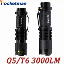 3000 lumens Mini Flashlight Cree t6 q5 flashlight powerful Zoomable Tactical Flashlight waterproof led torch lanterna flashlight