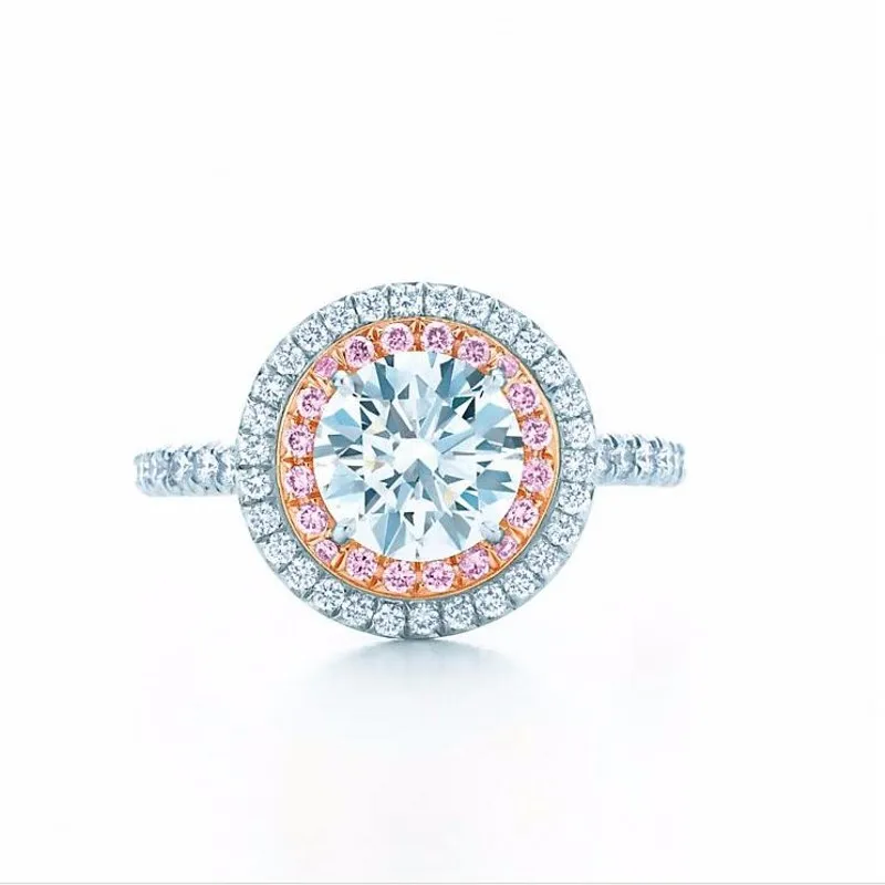 Модные ювелирные изделия S925 Стерлинговое кольцо s925 круглое 2ct Диамант розовый 2