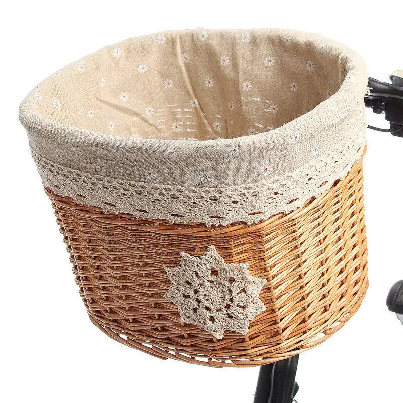 Bicycle Handlebar Wicker Basket Front Track Bike Willow Box With Lid And Handle
