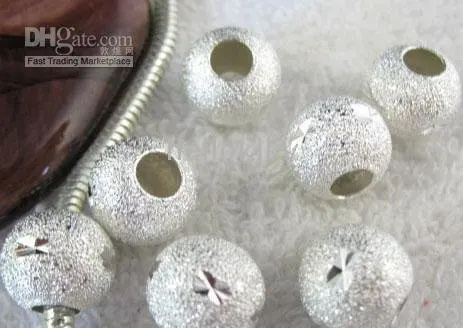 500 шт покрытые серебром Цвет резной шарики "зведная пыль", с большими отверстиями, кулоны А-M7290