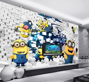 

Custom wallpaper animation, 3D small yellow people for children's room living room bedroom backdrop waterproof wallpaper