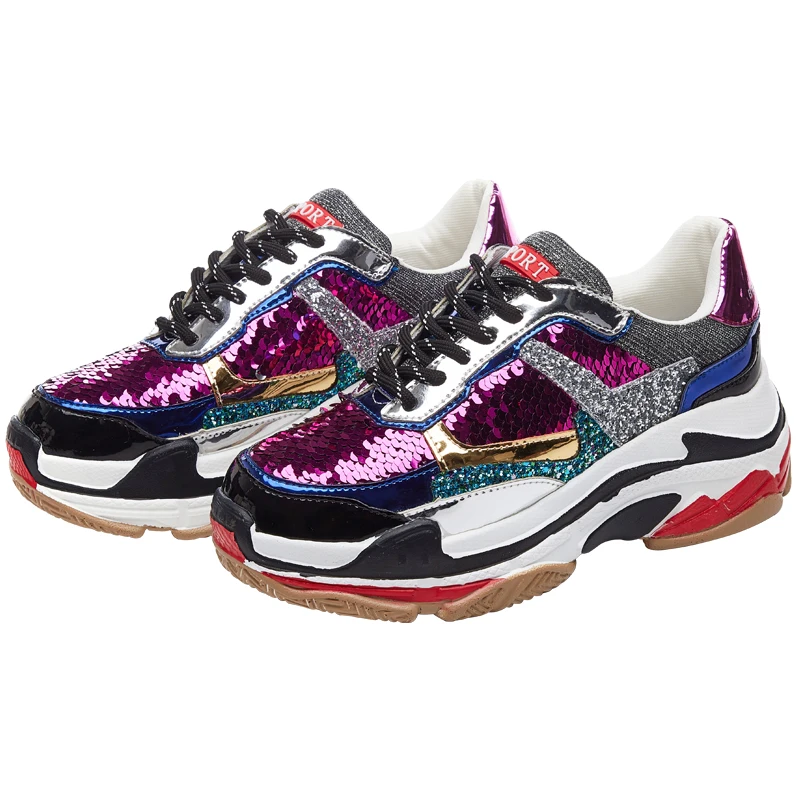 

2018 autumn new fashion brand women's shoes ladies sequin casual shoes cross strap sequins ladies platform shoes breathable.