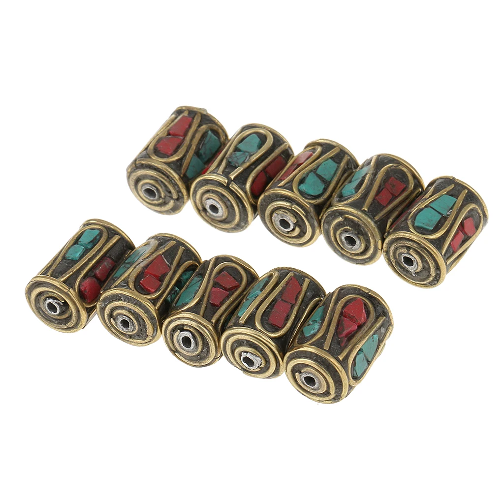 10pcs Oval Cylinder Copper Nepal Tibetan Brass Beads for DIY Bracelet Making