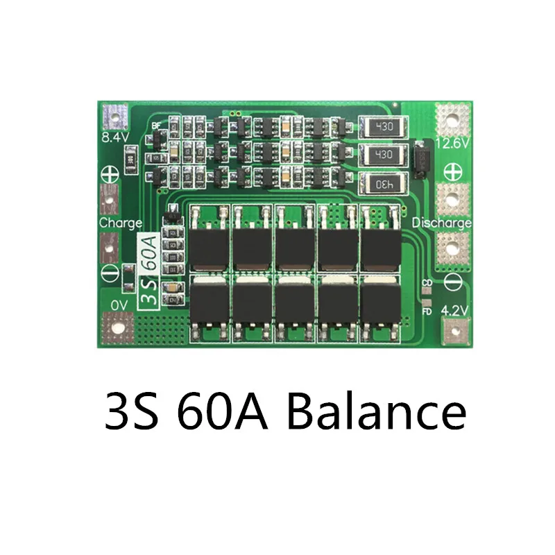 3S 60A BMS board/ Li-ion 12.6V 18650 BMS PCM battery protection board for li-ion battery with Balance