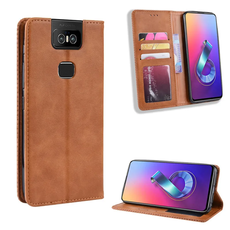 Retro Magnetic Leather Flip Cover for Asus Zenfone 6 ZS630KL Case Wallet Card Stand Soft Cover for Asus Zenfone 6 ZS630KL I01WD 5