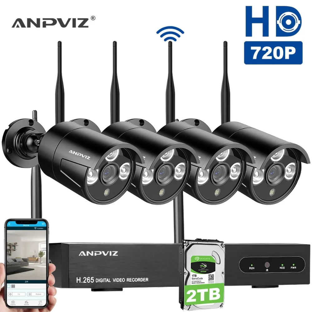 Anpviz Беспроводной NVR 1080 P HD наружная домашняя камера безопасности Система 4CH CCTV