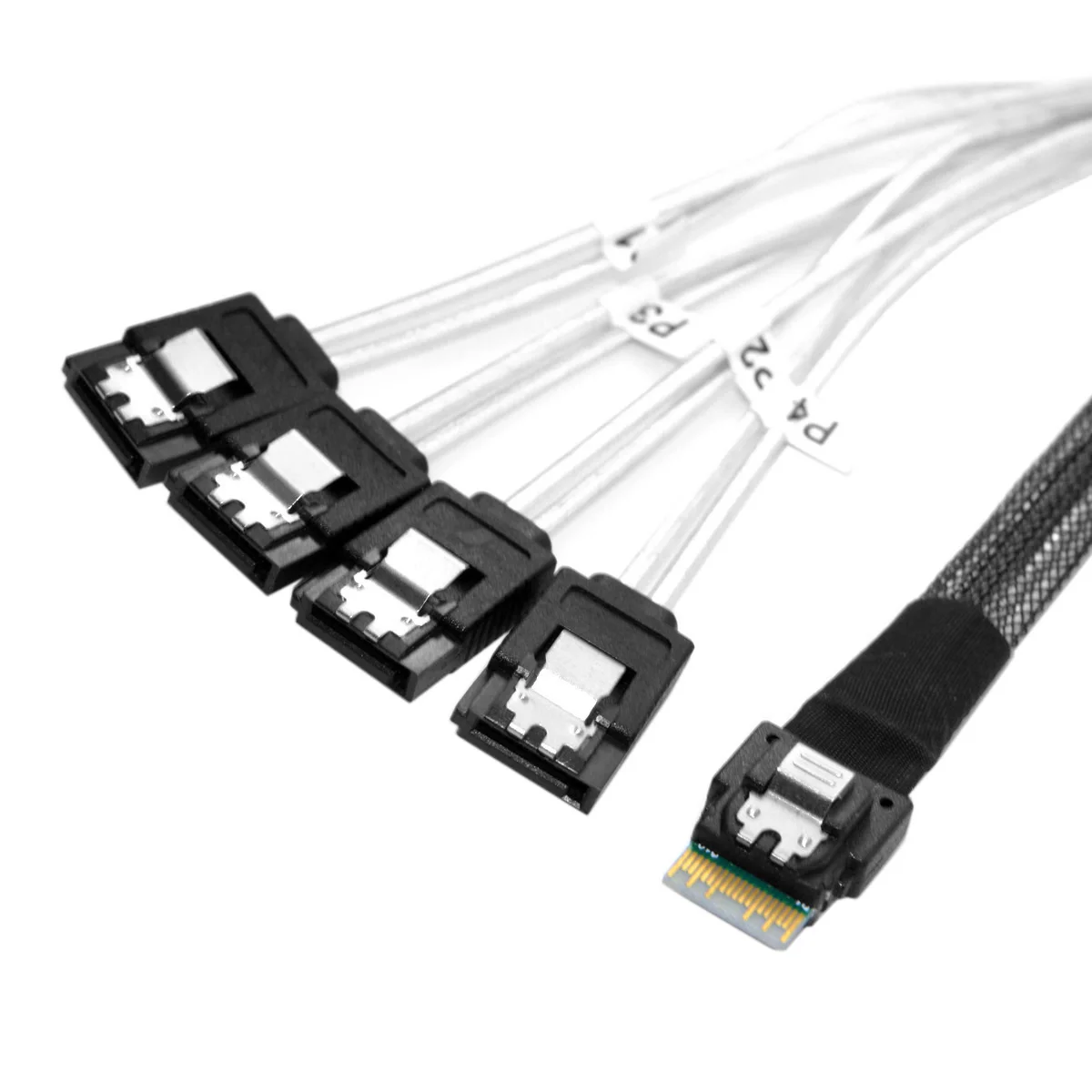 

Cablecc 50cm Slim Line SAS 4.0 SFF-8654 4i 38Pin Host to 4 SATA 7Pin Target Hard Disk Fanout Raid Cable