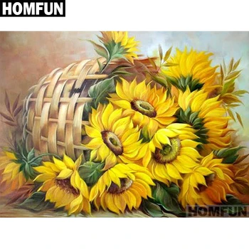 

HOMFUN 5D Needlework Diy Diamond Painting Cross Stitch "sunflower basket" Diamond Embroidery Square Round Drill Crafts A01130