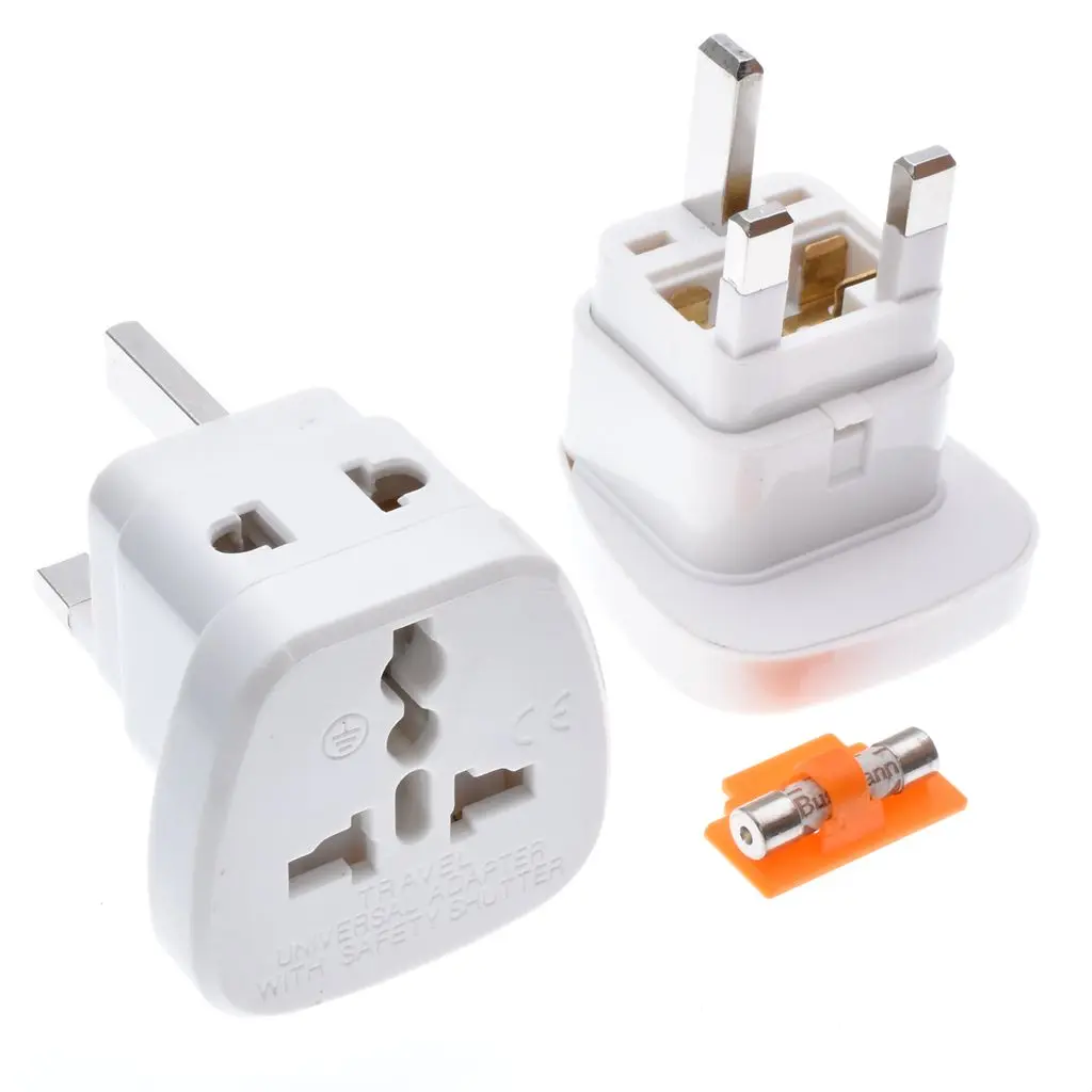 White full copper 13A 250V fused UK travel adapter outlet AU/UK/US/EU to UK plug socket power converter with safety door