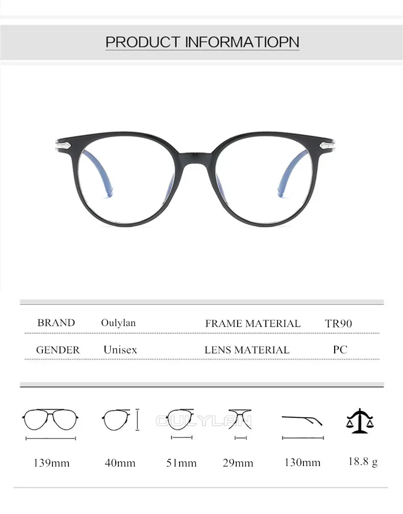 Oulylan, модные женские очки, оправа, винтажные оправы для очков, мужские, Ретро стиль, круглые, прозрачные линзы, оптические очки