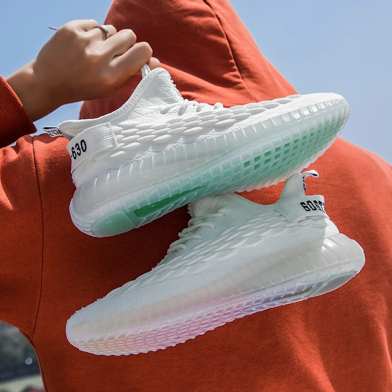 2019 Hot Scale Fly Fabric Coconut Shoe Male Personality Transparent Bottom Set Foot Casual Shoes Male Sneakers Run Gym Shoes