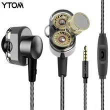 YTOM HIFI metal deep bass earphone 4 Speakers Quality Sound In Ear Earphone Earbud Double Circle Hifi Subwoofer Monitor earphone