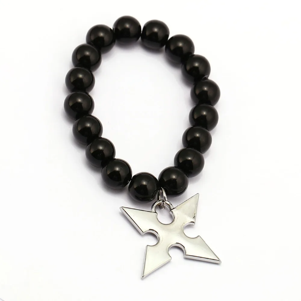 

Kingdom Hearts Charm Bracelet Heart Figure Cosplay Black Lava Stone Beaded Bracelet 10MM Beads Bracelets Pulseras Hombre