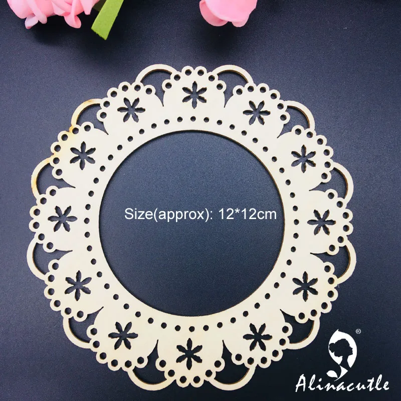 3pc lace border circle frame Natural laser Wood Chips Embellishments Scrapbooking Crafts Handmade card Art Album Alinacraft