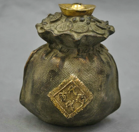 

R0722 Details about 5'' Chinese Fengshui Bronze Jubao bag ingot copper Lucky Statue B0403