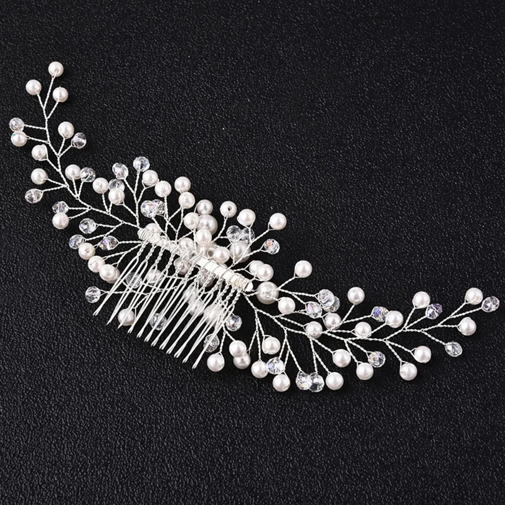 

2019 Hair Accessories Gripper Pearl Hair Clip for Women Hair Bride Hair Ornaments Silver Simulated Pearl Leaves