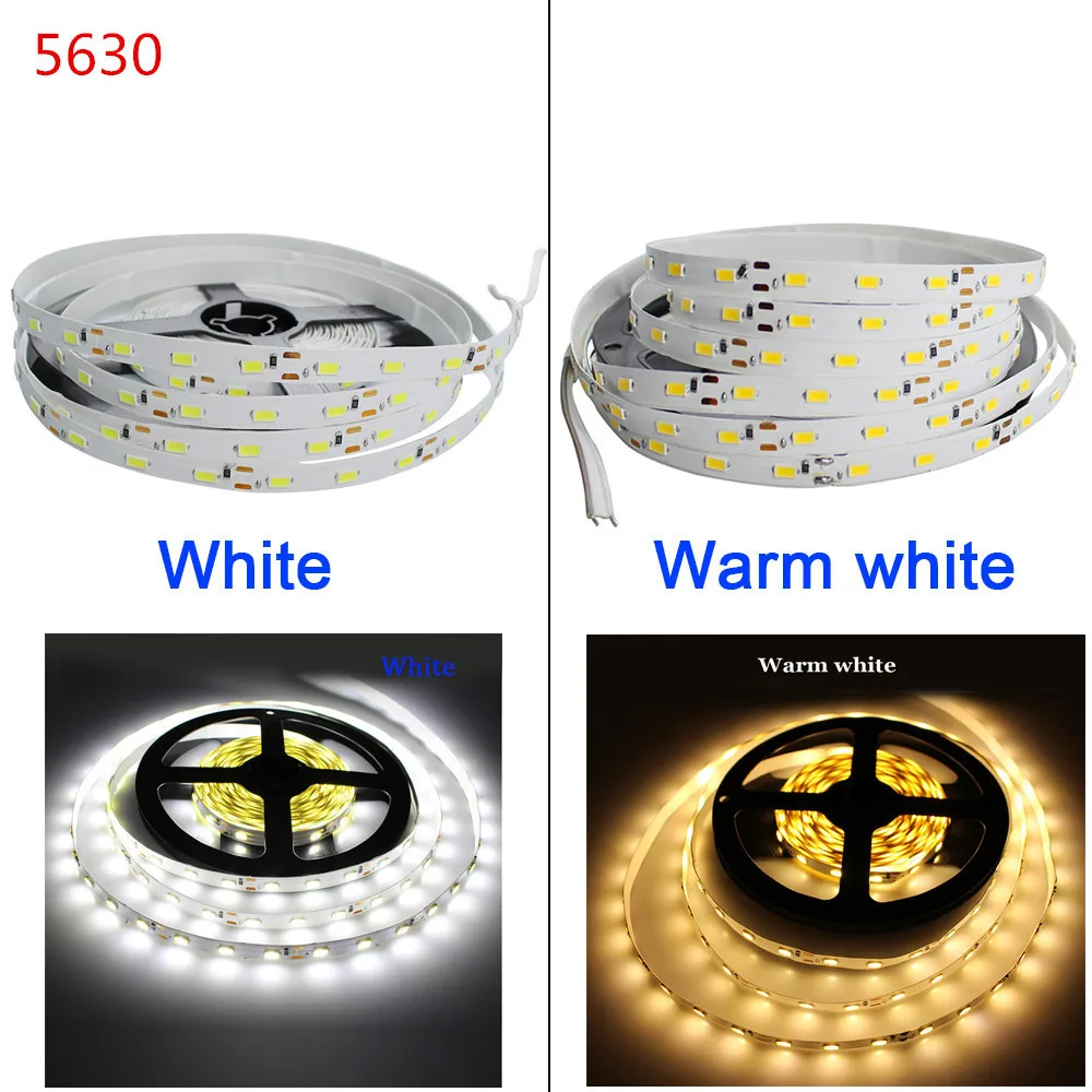 5 м 5630 5050 3528 SMD Светодиодные ленты светильник DC12V 5 м 300 светодиодный гибкий IP20 белый/теплый белый RGB не обладает водонепроницаемостью: светодиодный светильник