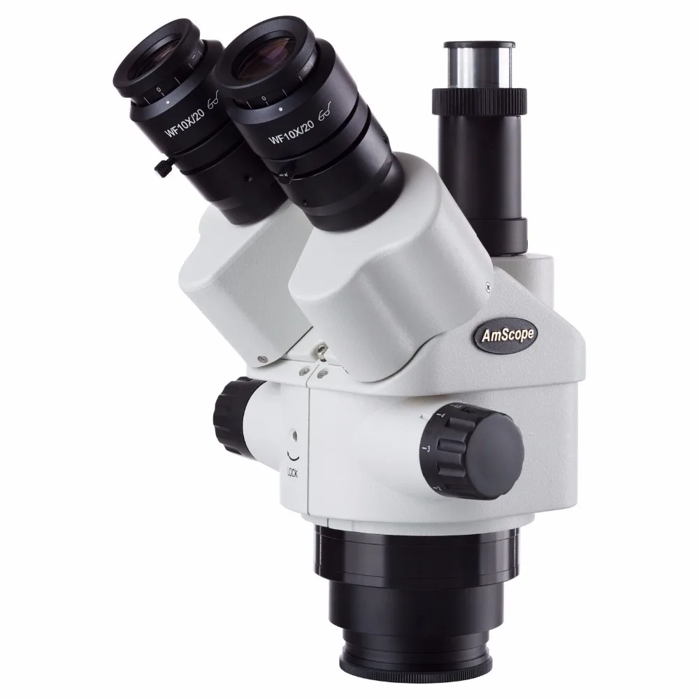 AmScope 동시 초점 삼안 줌 스테레오 현미경 헤드, 7X-45X