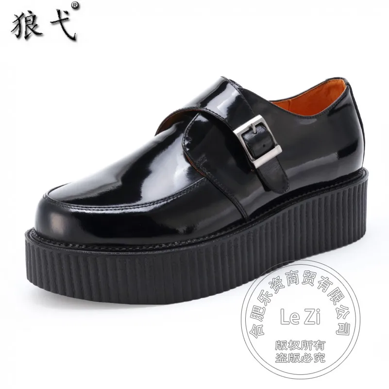 

Cord Lock Slip On Men Shoes Full Grain Leather Ring Buckle Muffin Shoes Buckle Flat Platform Shoes Solid Color Soft Leather